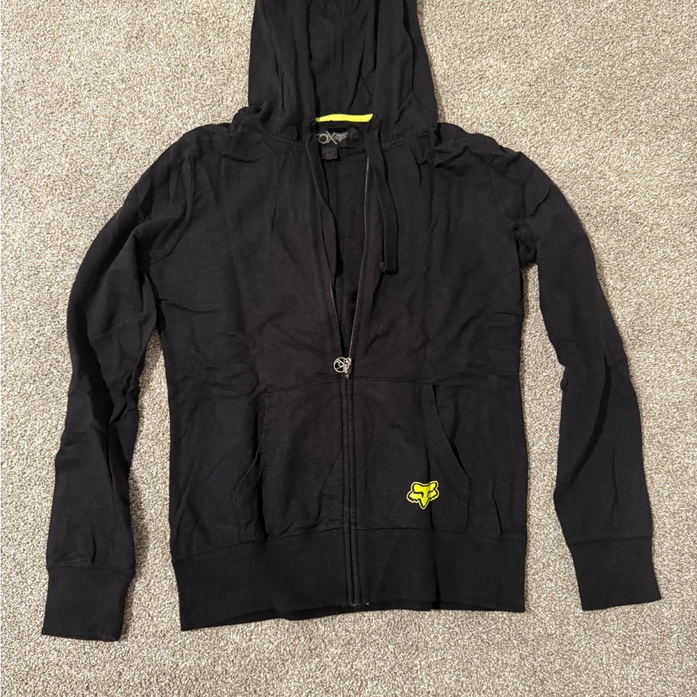 Fox Black zip up hoodie with neon green/yellow Accent